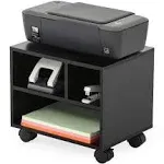 Mobile Printer Stand with Storage, under Desk Black Wood Small Rolling Printer T