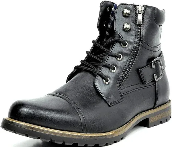 Bruno Marc Men's Motorcycle Combat Boots Zipper Biker Boot