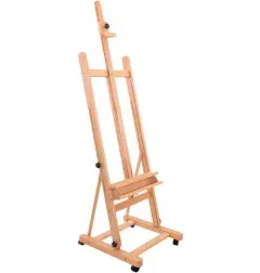 U.S. Art Supply Medium Wooden H-Frame Studio Easel with Artist Storage Tray and