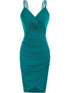 GRACE KARIN Women's Sexy Spaghetti Straps Cocktail Dresses for Wedding Guest Ruched V-Neck Bodycon Dress