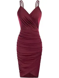 💰Ruched Party Club Dress Spaghetti Straps Wrap V-Neck Bodycon Dress