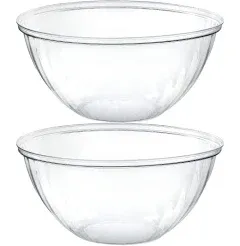 PLASTICPRO Disposable Round Crystal Clear Serving Bowls For Party Snack or Salad, Plastic Clear Chip Bowls, Candy Dish (2, 48 OUNCE)