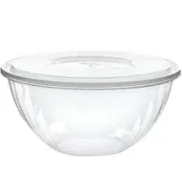 PLASTICPRO Disposable 48 Ounce Round Crystal Clear Plastic Serving Bowls With Lids, Party Snack or Salad Bowl, Chip Bowls, Snack Bowls, Candy Dish, Salad Container Pack of 4