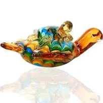 Hand Blown Glass Sea Turtle Figurines Ornament,Sea Animal Ornament for Home 