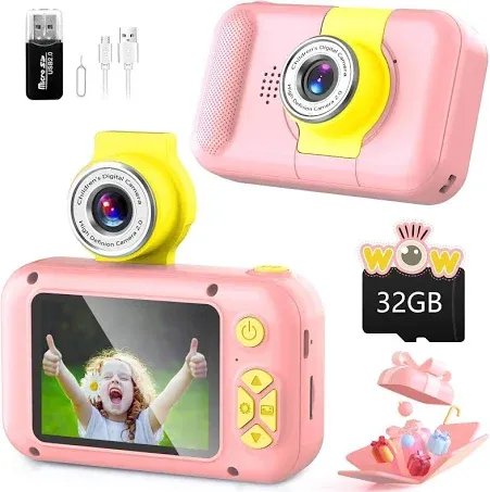 Kid Camera,Camera for Kid,2.4&#034; IPS Screen Digital Camera,180°Fli<wbr/>p Len (Pink)