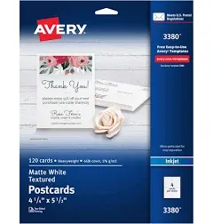 Avery Postcards, Matte, Two-Sided Printing, 5-1/2" x 4-1/4", 120 Cards (3380)