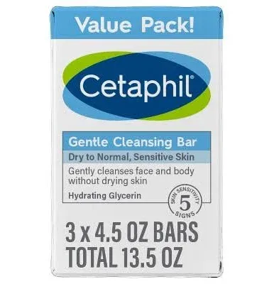 Cetaphil Antibacterial Bar, Gentle, Value Pack - 3 pack, 13.5 oz bars