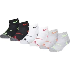 NIKE 3 Brand Boys Socks Low  Cushioned Breathable 6 Pack Shoe Size 5Y-7Y Med