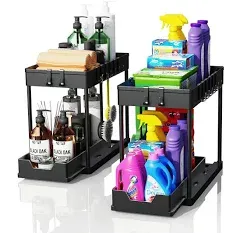 Under Sink  Sliding Cabinet Organizer Drawer Under Sink Organizers and Storage 2 Tier Multi-purpose Bathroom Cabinet Organizers