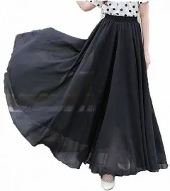 Afibi Womens Chiffon Retro Long Maxi Skirt Beach Ankle Length Skirt