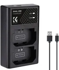 K&F Concept NP-FZ100 Battery Charger, Dual Slot Battery Charger for Sony A7iv A7iii A7Rv FX3 FX30 ZV-E1 A7RIII (A7R3) A9 A6600 A6700 A9 II