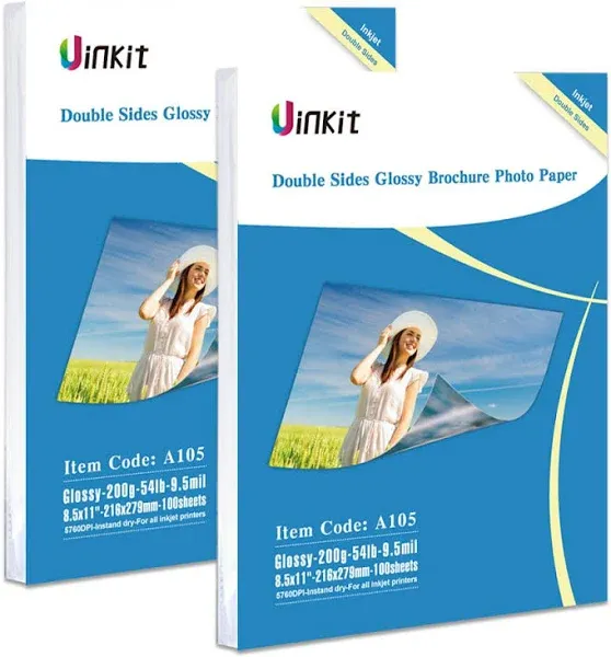 Uinkit 200 Sheets Double Sided Photo Paper Glossy 8.5x11 54lbs Inkjet for Dye Ink 200Gsm Value Bulk Pack Picture 8.5 x 11 9.5Mil for Inkjet Printing Printer