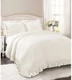 Lush Decor Comforter Set Full/Queen Ruffled Border Polyester Light Gray 3-Piece