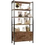 Ironck Industrial Bookshelf and Bookcase with 2 Louvered Doors and 4 Shelves, Standing Storage Cabinet for Living Room, Home Office, Bedroom, Washroom