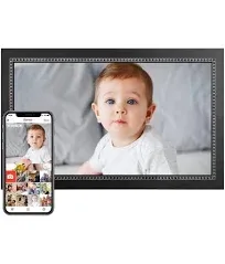 Frameo 10.1 inch Digital Picture Frame WiFi 32GB Smart Digital Photo Frame Wood IPS HD 1280 * 800 1080P Touch Screen Auto-Rotate Easy Setup to use Free Share Photos and Videos app Anywhere