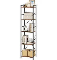 5 Tier Bookshelf Tall Narrow Bookcase with Shelves Industrial Storage Wood