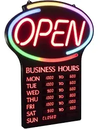 Newon LED Open Sign with Programmable Business Hours Flashing Effects