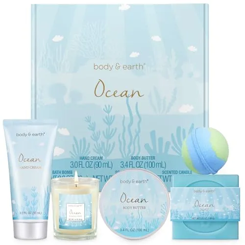 Spa Gifts for Women, Bath Set with Ocean Scented Spa Gifts Box 5 Pcs Bath Set 