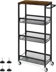 4 Tier Slim Storage Cart, Narrow Shelf Cart for Small Space, Slide Out Narrow...