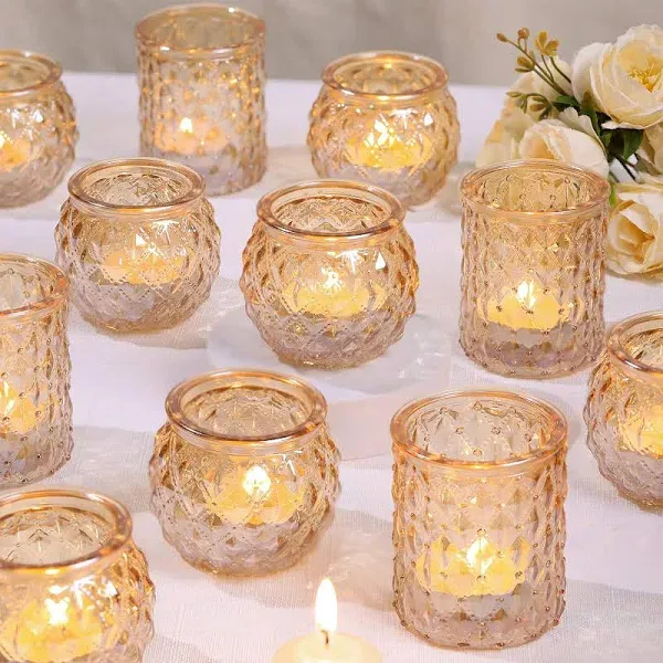 Gold Votive Candle Holders Set of 24- round Glass Candle Holders Bulk for Table 