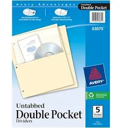 Avery Zweckform Label B2c Untabbed Double Pocket Dividers, 2 Pockets, 9-3/16" x 11"