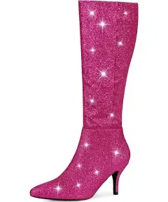 Sparkle Glitter Pointy Toe Stiletto Heel Knee High Boots