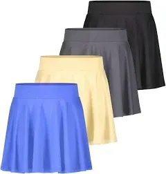 Real Essentials 4 Pack: Women's Soft Casual Pleated Mini Skirt - Skater A-Line Flowy Skirts (Available in Plus Size)