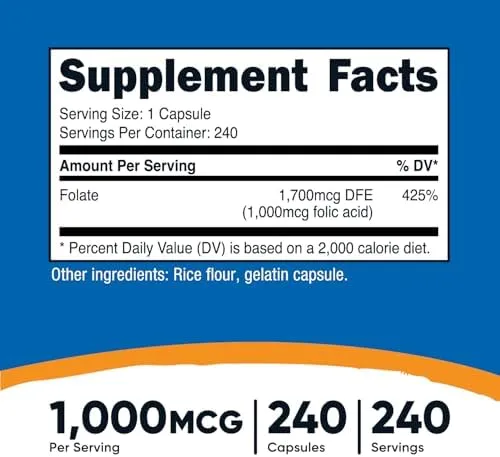 Nutricost Folic Acid (Vitamin B9) Capsules