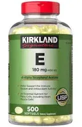 Kirkland Signature Vitamin E 180mg, 500 Softgels (2 Pack)