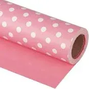 WRAPAHOLIC Reversible Wrapping Paper - Mini Roll - 17 Inch X 33 Feet - Pink and Polka Dot Design for Birthday, Holiday, Wedding, Baby Shower