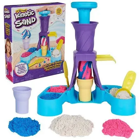 Kinetic Sand Soft Serve Station - Ice Cream Play Set with Blue, Pink, 