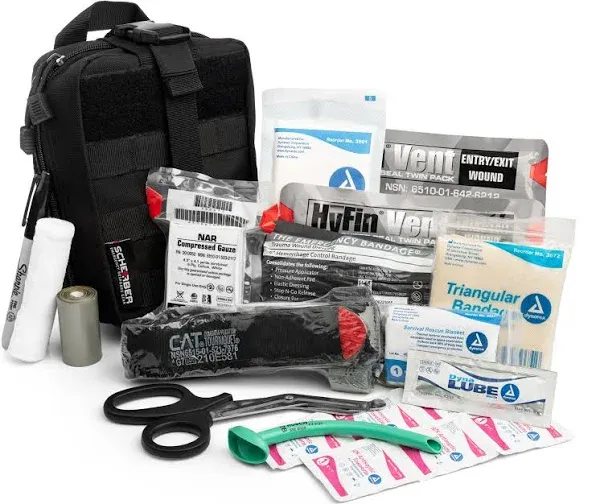 Scherber Premium IFAK Kit Trauma Pack | HSA/FSA Approved | Fully Stocked Molle Pouch w/Cat Tourniquet HyFin Chest Seal & Israeli Bandage | Trauma Kit