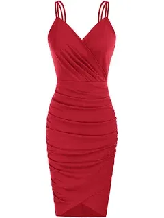 Grace Karin Women's Sexy Spaghetti Straps Ruched V-Neck Bodycon Dress