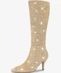 Sparkle Glitter Pointy Toe Stiletto Heel Knee High Boots