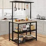 Amyove 42'' Large Kitchen Island Bakers Rack Microwave Oven Stand Shelf with 3 Tier Storage, Metal Coffee Bar Table,Kitchen Storage for Dining