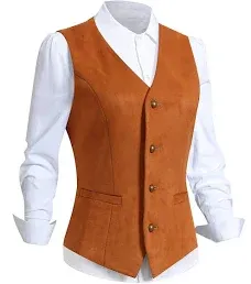 Foucome Women's Formal Regular Fitted Business Dress Suits Button Down Vest Waistcoat