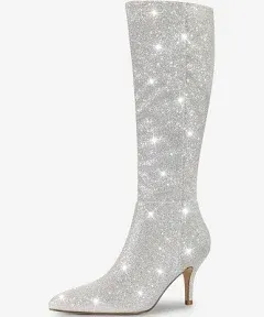 Sparkle Glitter Pointy Toe Stiletto Heel Knee High Boots