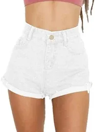 Haola Women's Juniors Vintage Summer Denim High Waisted Folded Hem Jeans Shorts