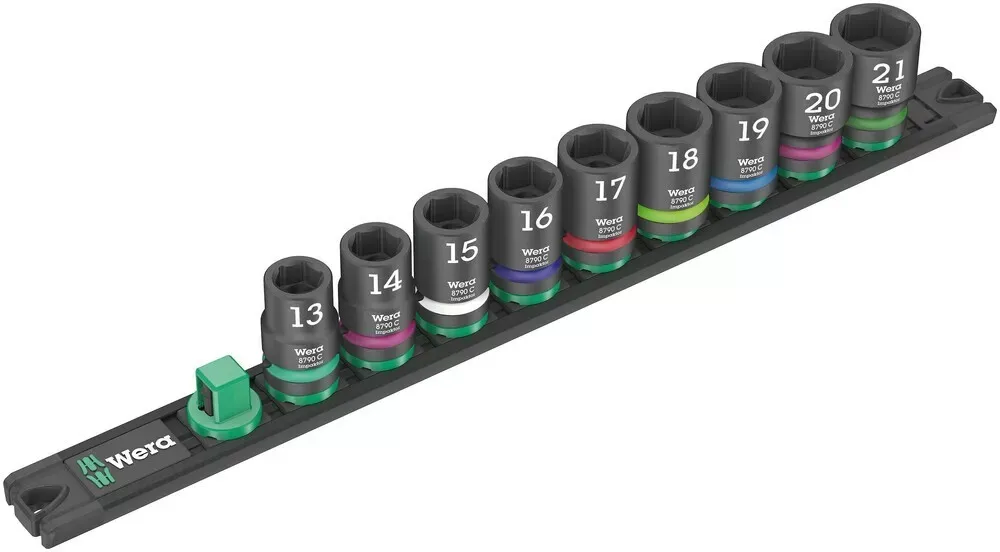 Wera Metric 1/2&#034; Drive Impact Socket Set with Magnetic Rail, 9 Pce 05005490001