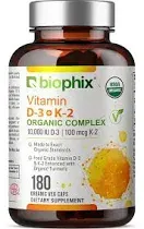 biophix Organic Vitamin D-3 K2 Turmeric 180 Vegetarian Capsules