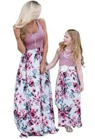 Mommy and Me Dresses Casual Floral Family Outfits Summer Matching Maxi Dress