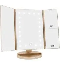 Tri-Fold Lighted Vanity Makeup Mirror with 3X/2X Magnification,<wbr/>21 Leds Light and