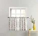 No. 918 Signy Jacobean Pattern Light Filtering Rod Pocket Kitchen Curtain Tier Pair - 54" x 24" - White