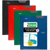 Five Star 2 Pocket Folders, 4 Pack, Plastic Folders with Stay-Put Tabs and Prong Fasteners, Holds 8-1/2” x 11" Paper, Writable Label, Tidewater Blue, White, Amethyst Purple, Harvest Yellow (38064)