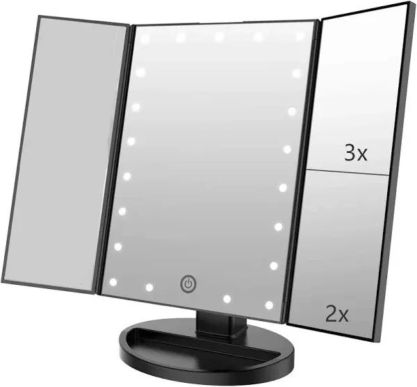 Tri-fold Lighted Vanity Makeup Mirror with 3x/2x/1x Magnification, 21Leds Green