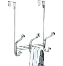 iDesign York Lyra Steel Over-The-Door 6-Hook Storage Rack - 8.25&#034; x Chrome