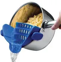 Kitchen Gizmo Snap N Strain Pot Strainer and Pasta Strainer Silicone Clip On Strainer and