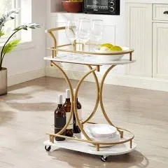 2-Tier Bar Cart, Gold Bar Carts With 2-Tier Storage Shelves, 3 Wine Rack, Protective Railings Wine Cart, Storage Shelves - Bed Bath & Beyond - 40125500