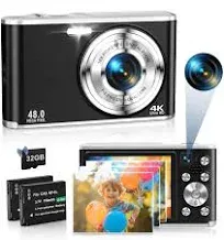 4K Digital Camera, 48Mp Autofocus Compact Kids Camera With Dual Camera,, White