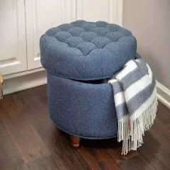 Large Button Tufted Woven Storage Ottoman